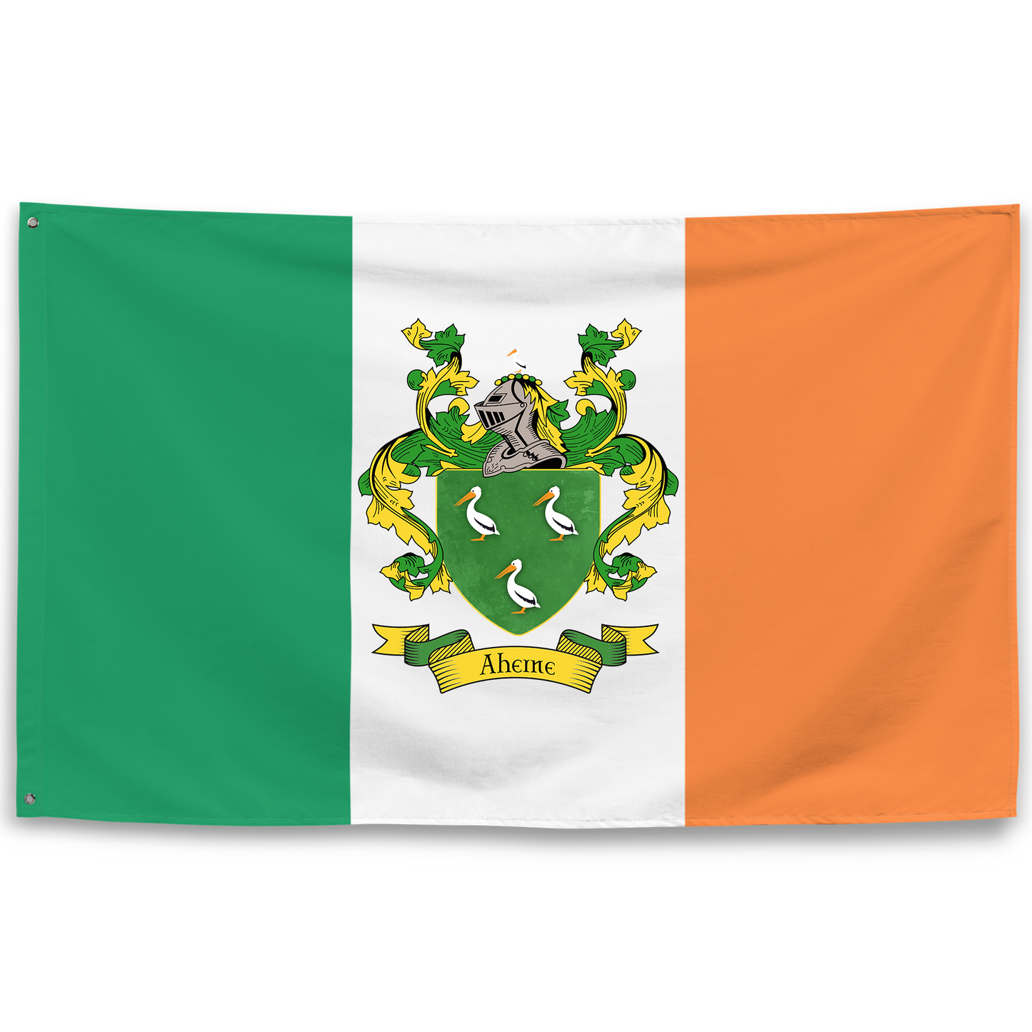 Irish Ancestry Flag – Family Name Coat of Arms on Tricolor