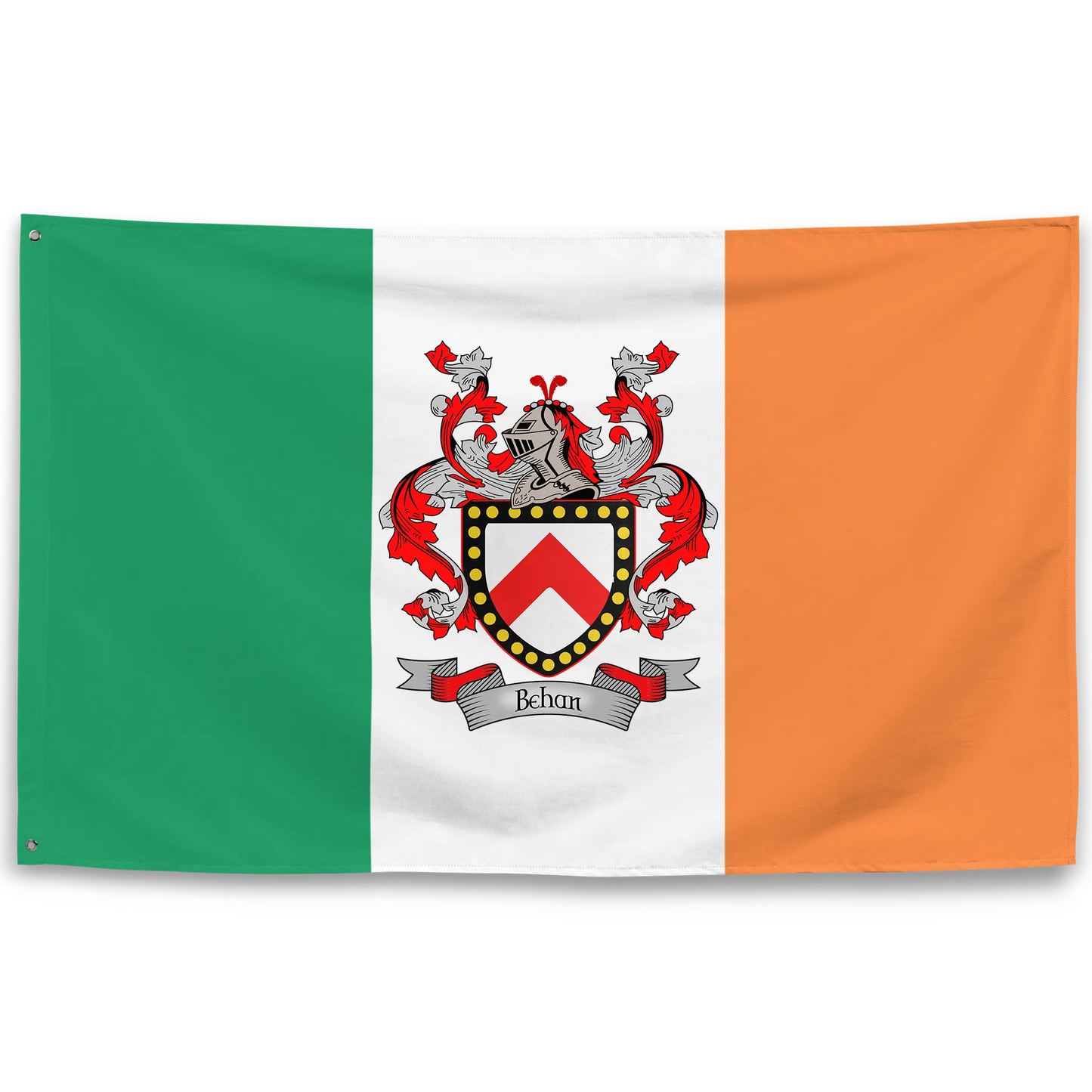 Irish Ancestry Flag – Family Name Coat of Arms on Tricolor