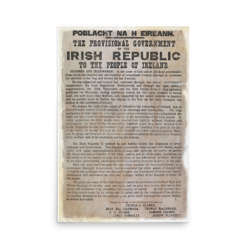 Irish Proclamation Poster - 1916 Easter Rising Republic of Ireland Independence Poster