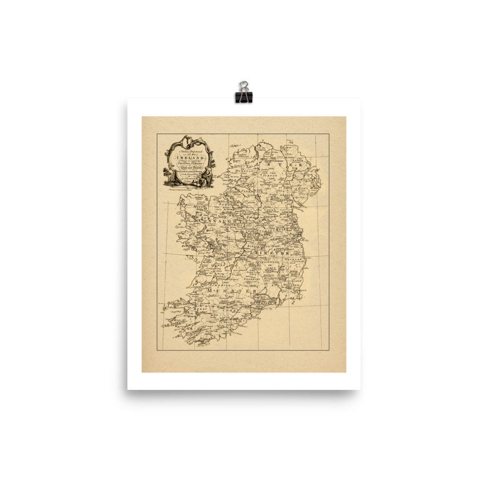 Irish Surname Map 1795 | Vintage Irish Maps | Antique Irish Family Surnames Map | Irish Clan Genealogy Poster Print Wall art Poster