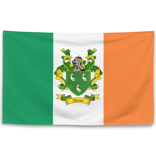 Irish Ancestry Flag – Family Name Coat of Arms on Tricolor