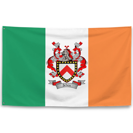Irish Ancestry Flag – Family Name Coat of Arms on Tricolor