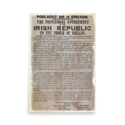 Irish Proclamation Poster - 1916 Easter Rising Republic of Ireland Independence Poster
