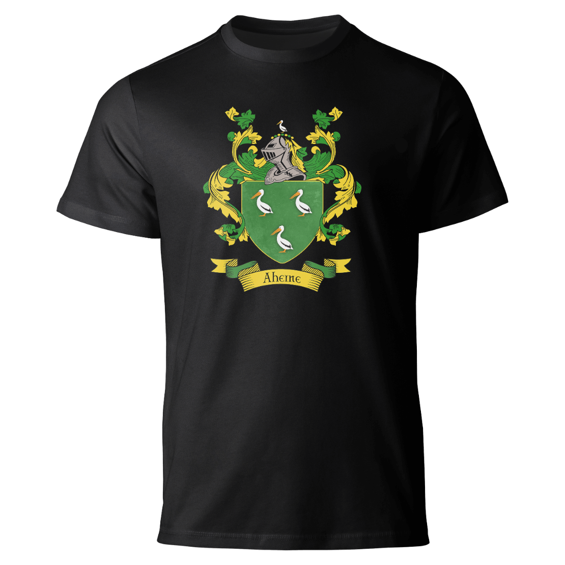 Example: Aherne coat of arms on a black T-shirt