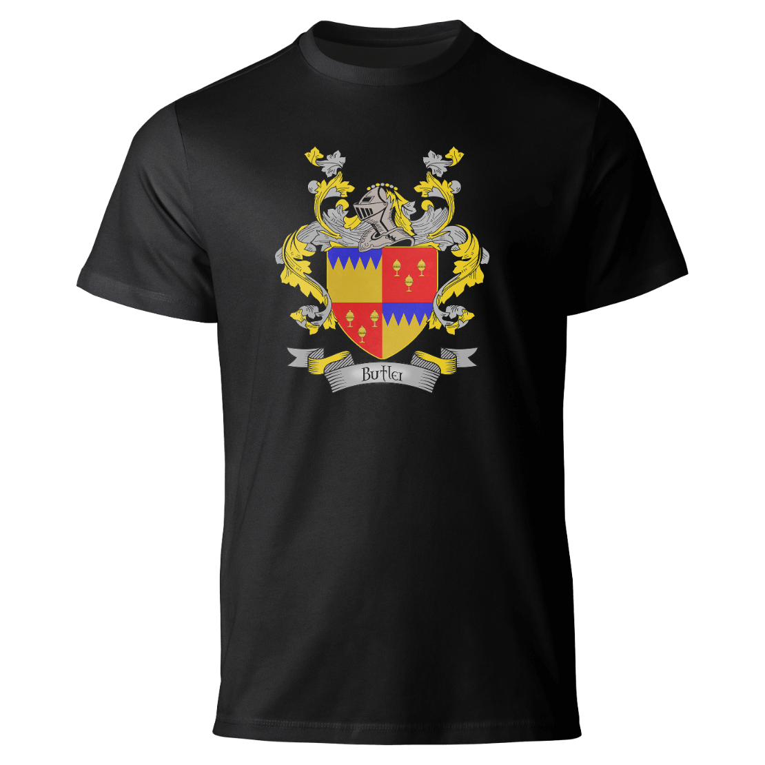 Butler coat of arms on a black T-shirt