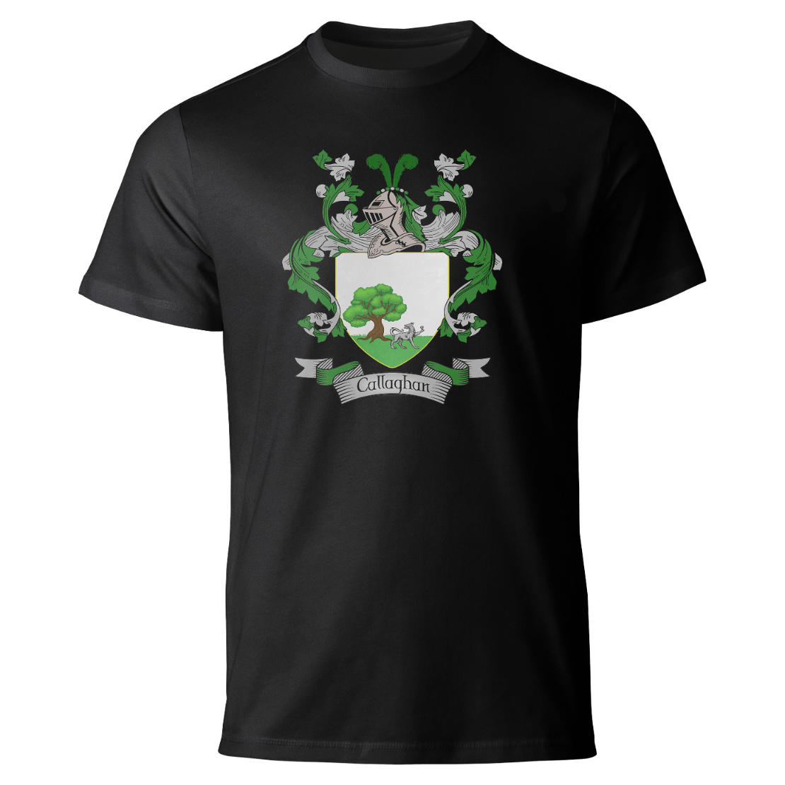 Callaghan coat of arms on a black T-shirt
