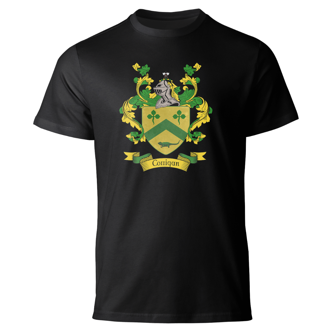 Corrigan coat of arms on a black T-shirt