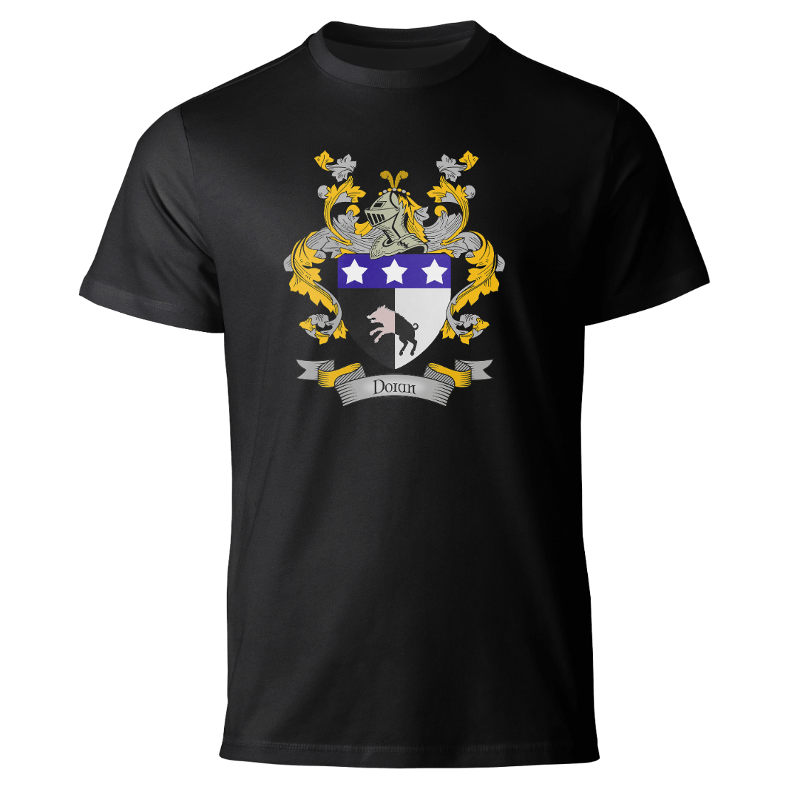 Doran coat of arms on a black T-shirt