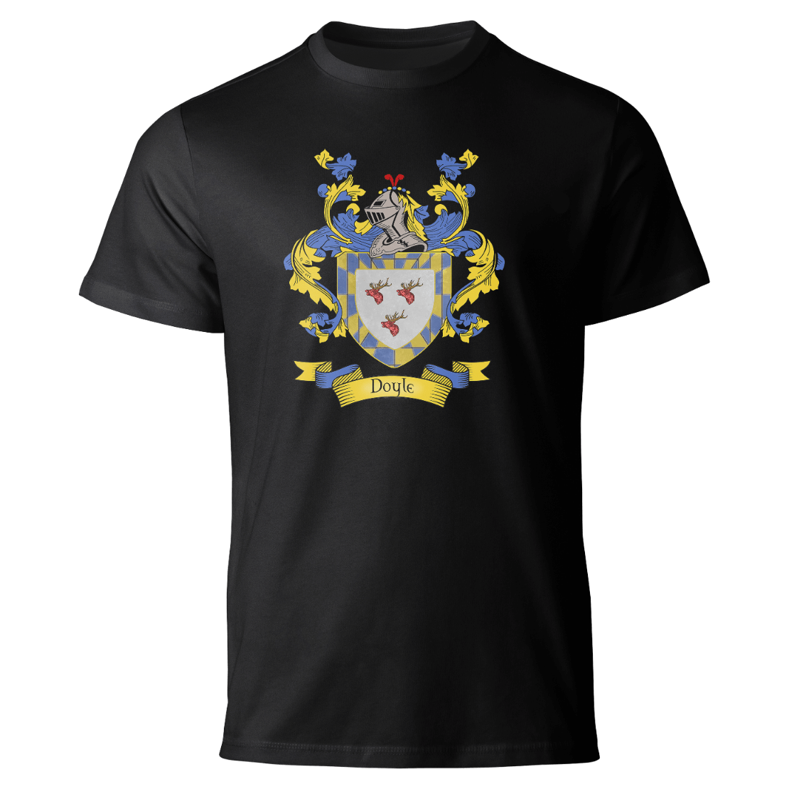 Doyle coat of arms on a black T-shirt