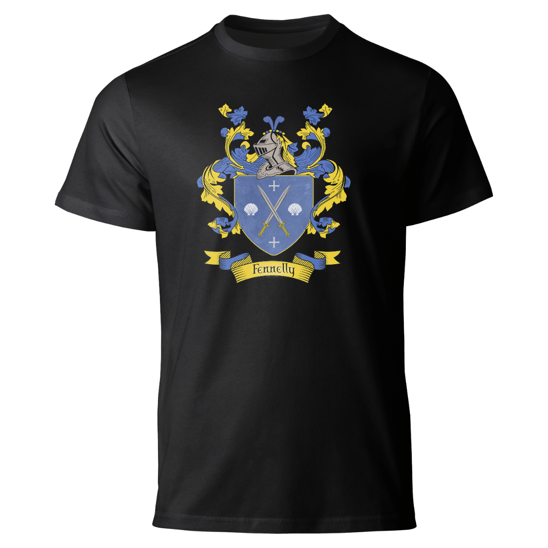 Fennelly coat of arms on a black T-shirt