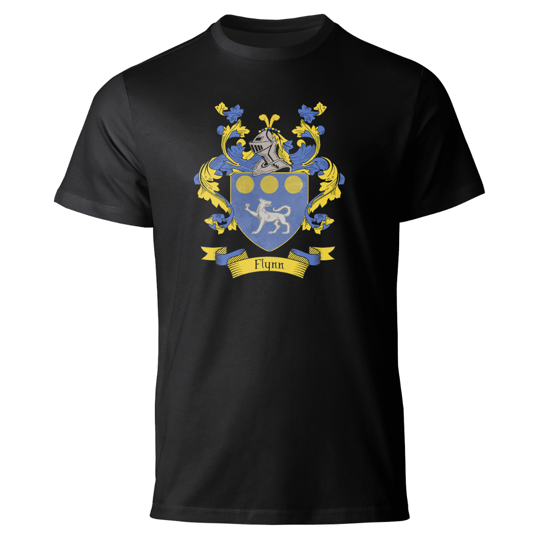 Flynn coat of arms on a black T-shirt