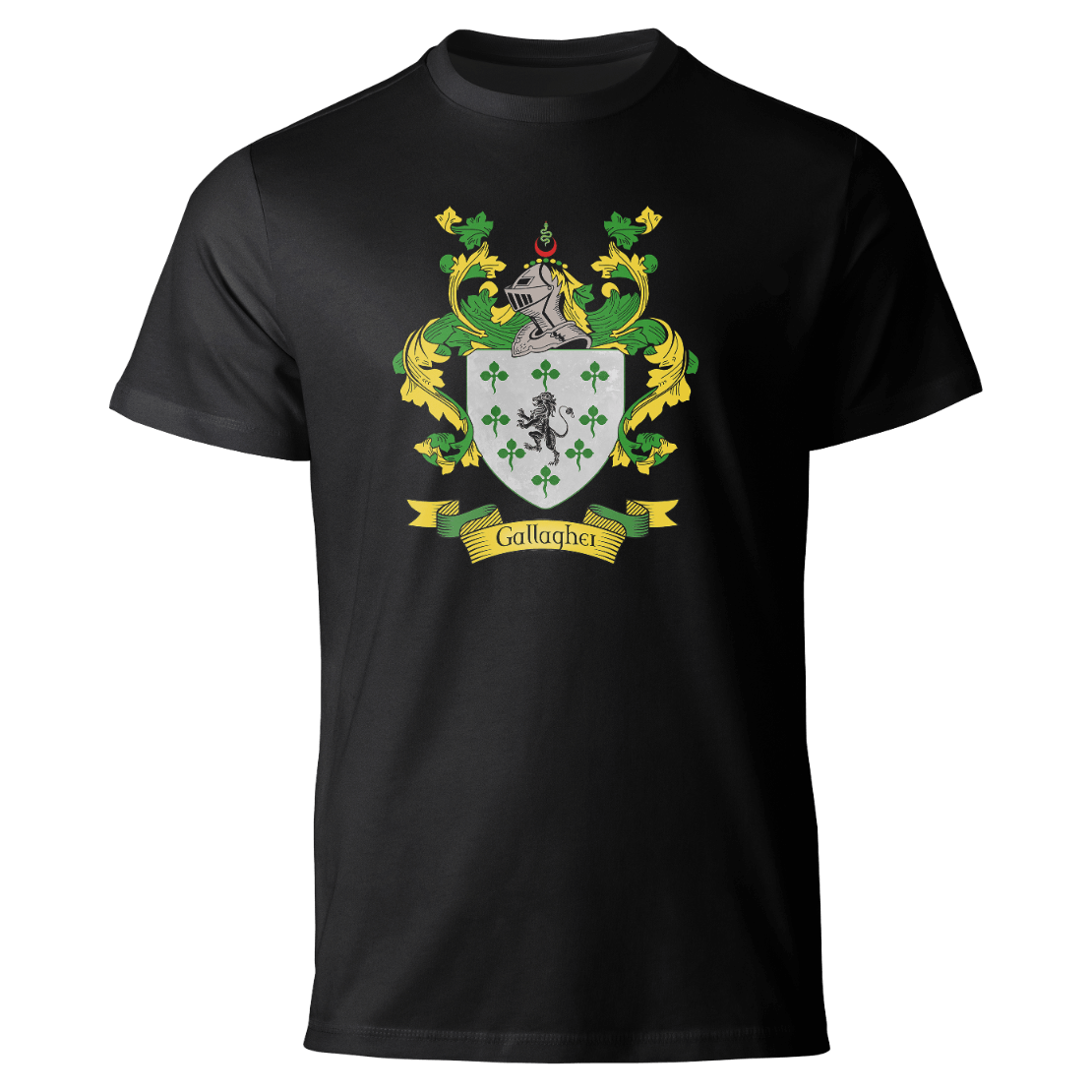 Gallagher coat of arms on a black T-shirt