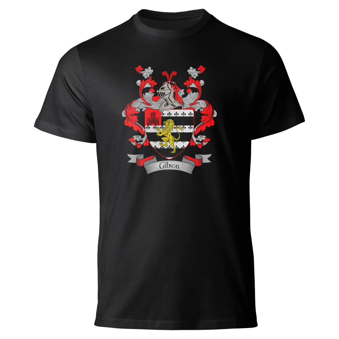 Gibson coat of arms on a black T-shirt