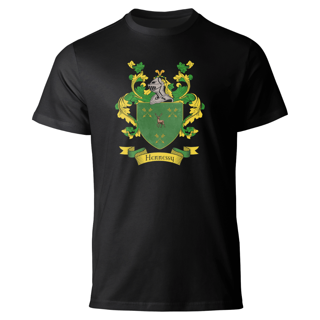 Hennessy coat of arms on a black T-shirt