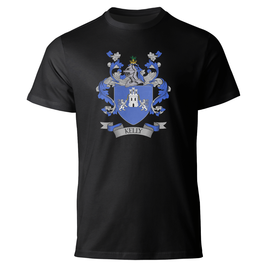 Kelly coat of arms on a black T-shirt