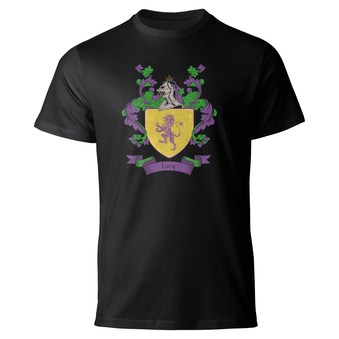 Lacy coat of arms on a black T-shirt