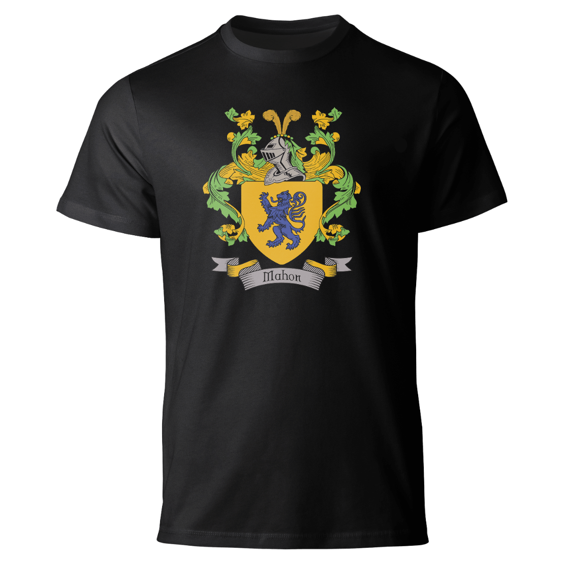 Mahon coat of arms on a black T-shirt