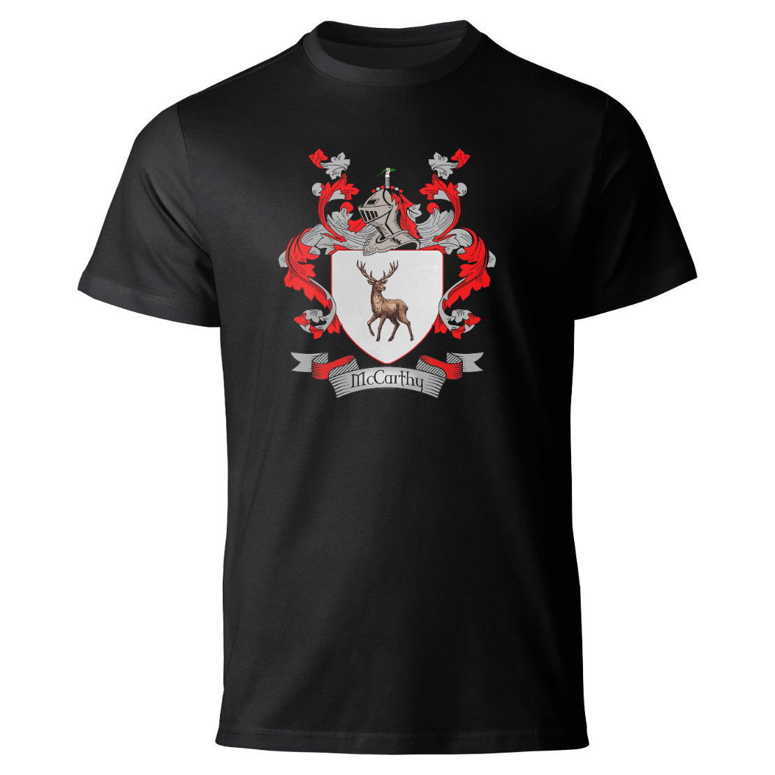 McCarthy coat of arms on a black T-shirt