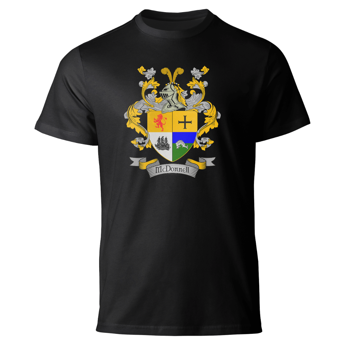 McDonnell coat of arms on a black T-shirt