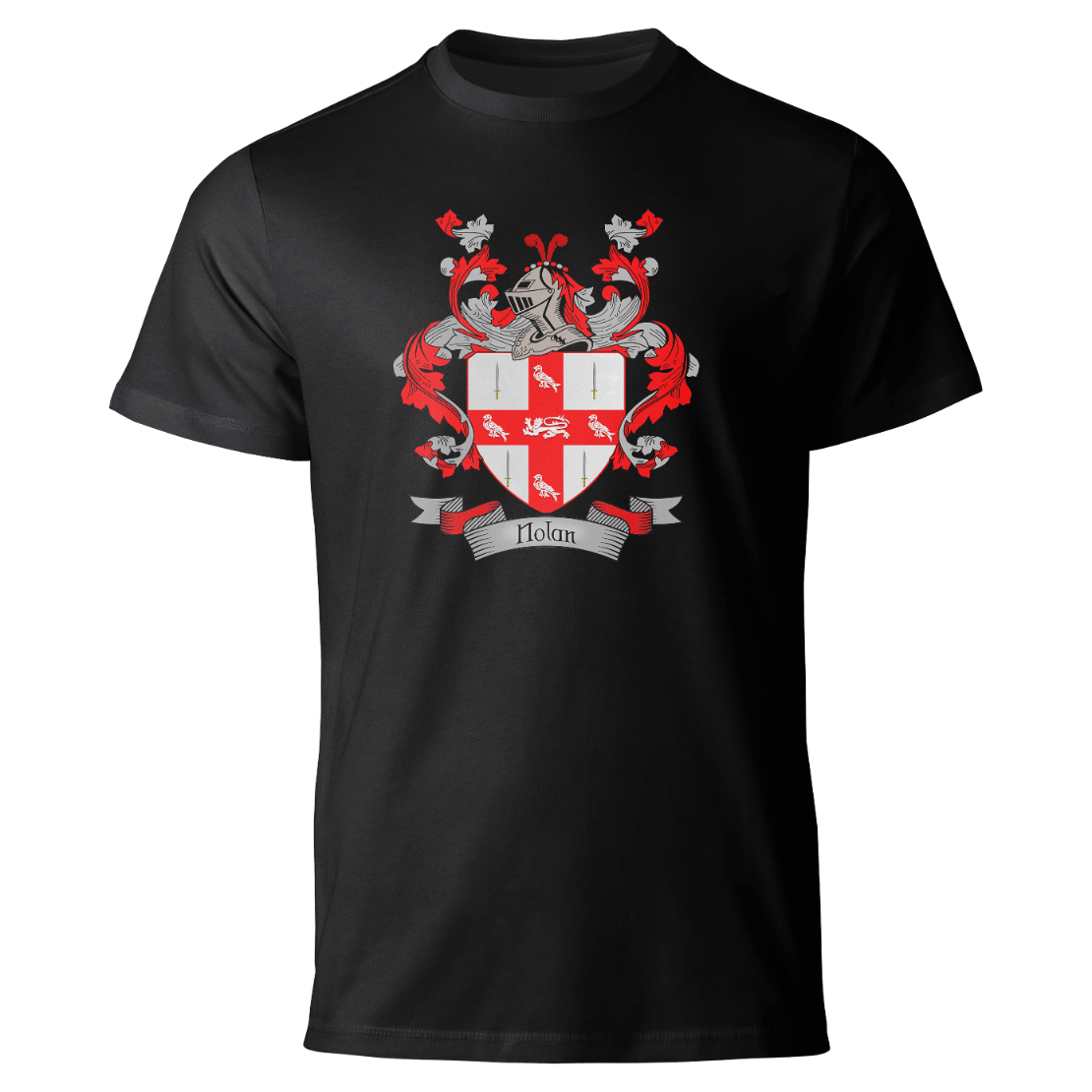 Nolan coat of arms on a black T-shirt