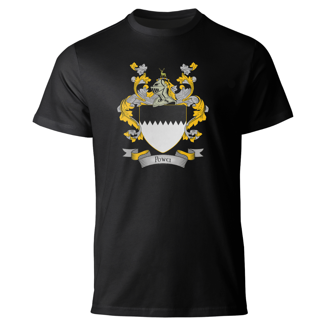 Power coat of arms on a black T-shirt
