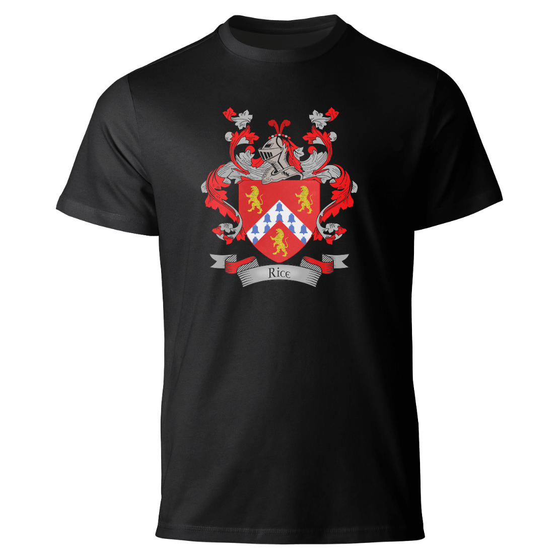 Rice coat of arms on a black T-shirt