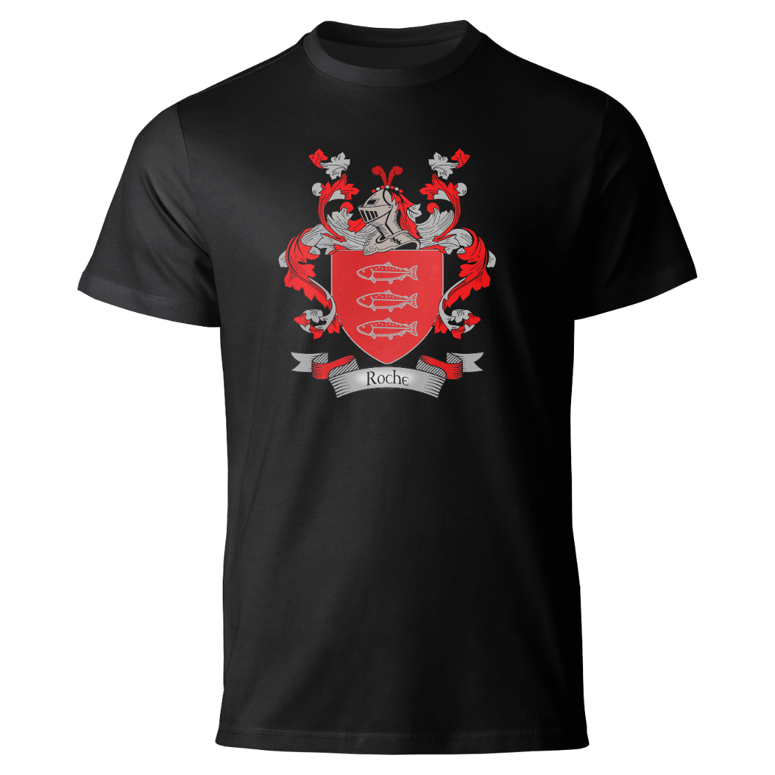 Roche coat of arms on a black T-shirt