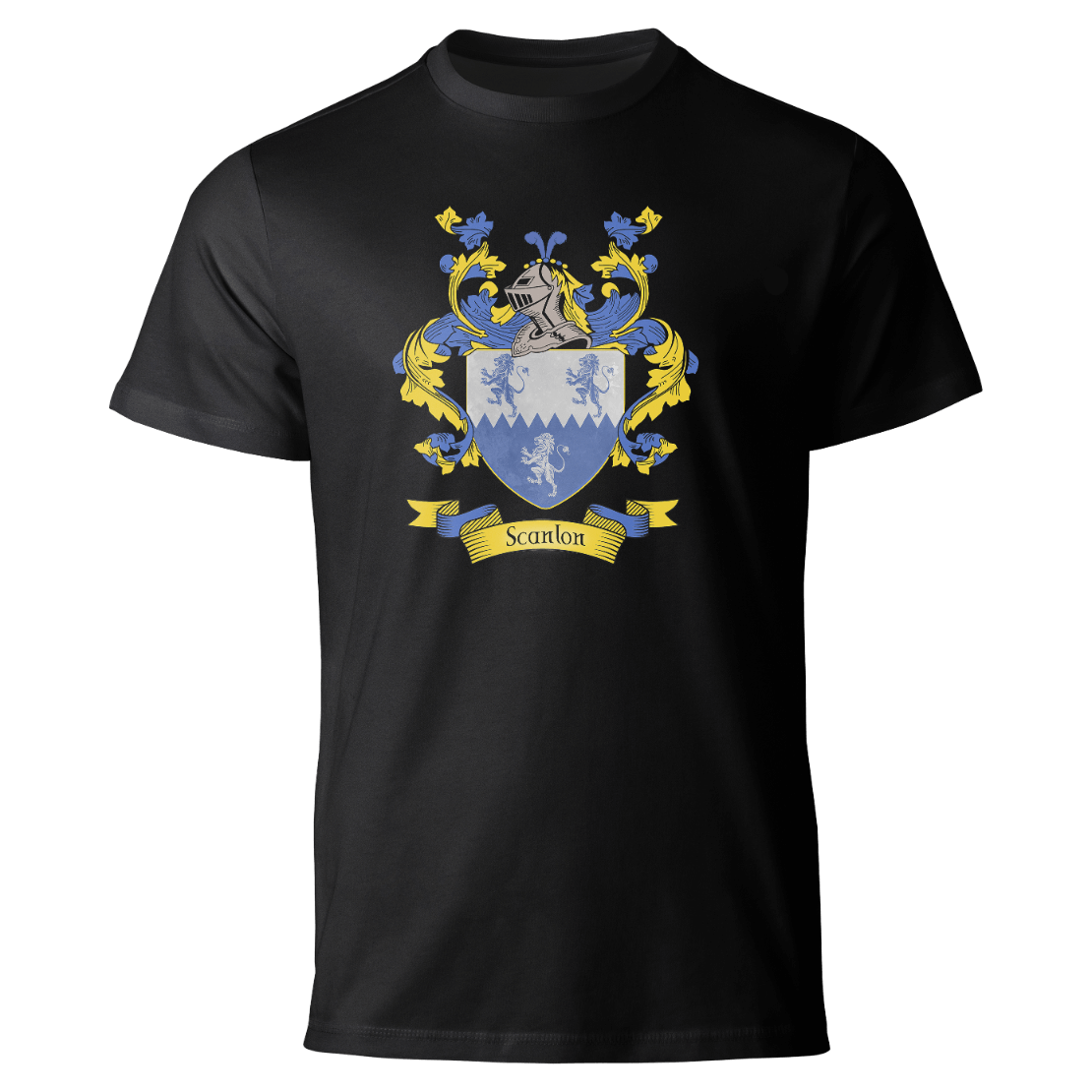 Scanlon coat of arms on a black T-shirt