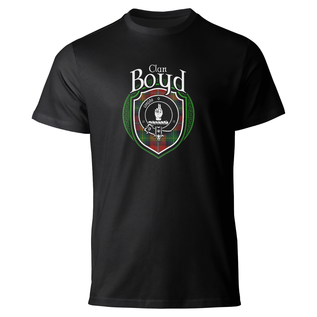 Boyd clan badge on a black T-shirt
