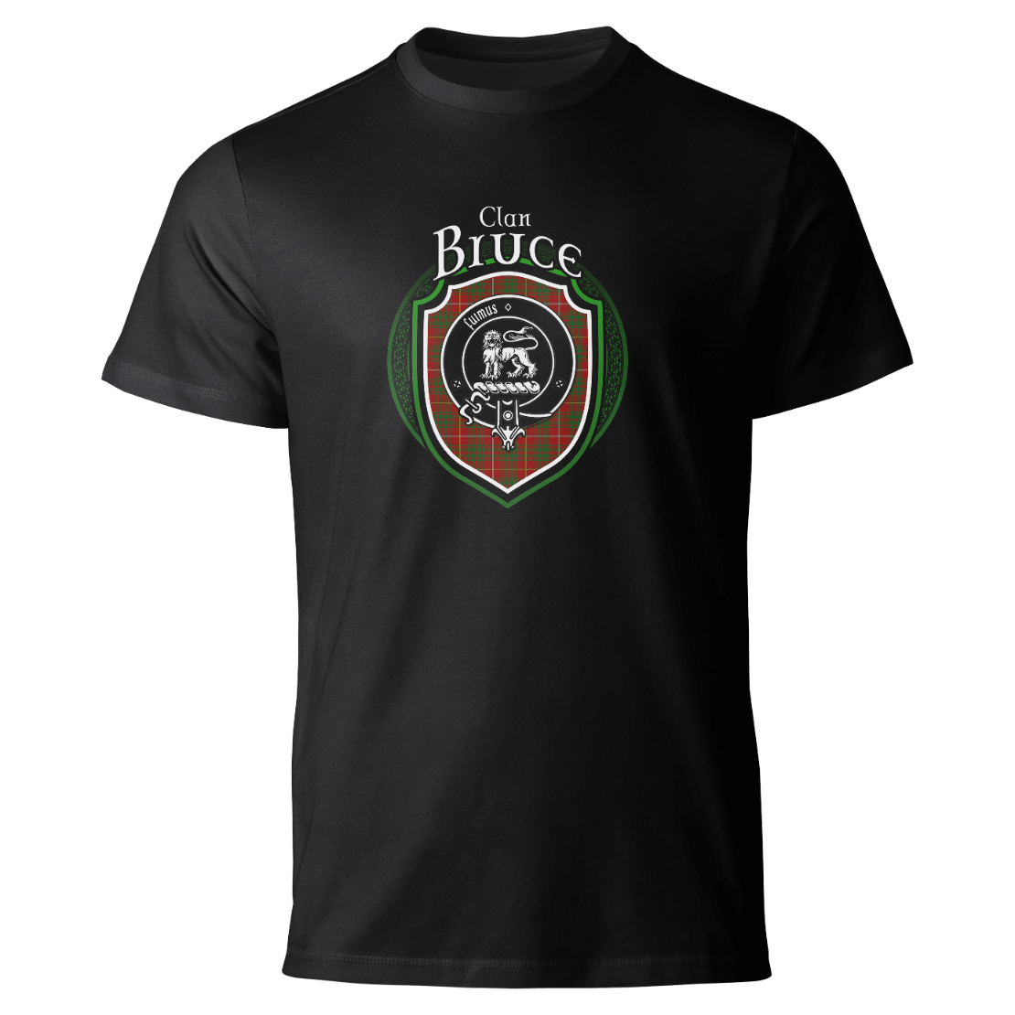 Bruce clan badge on a black T-shirt