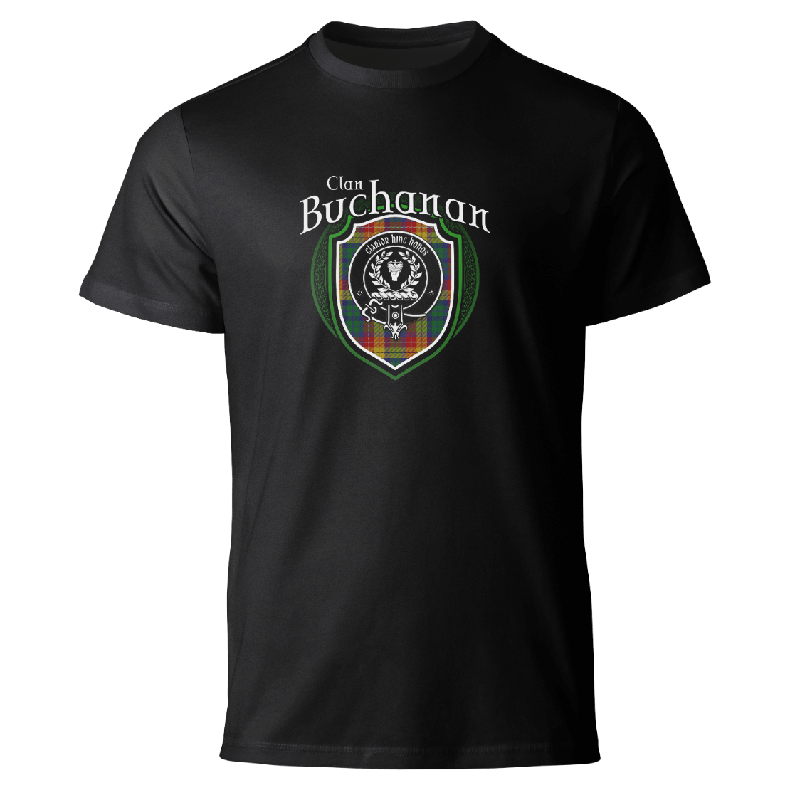 Buchanan clan badge on a black T-shirt