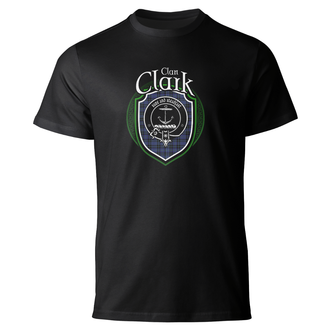 Clark clan badge on a black T-shirt