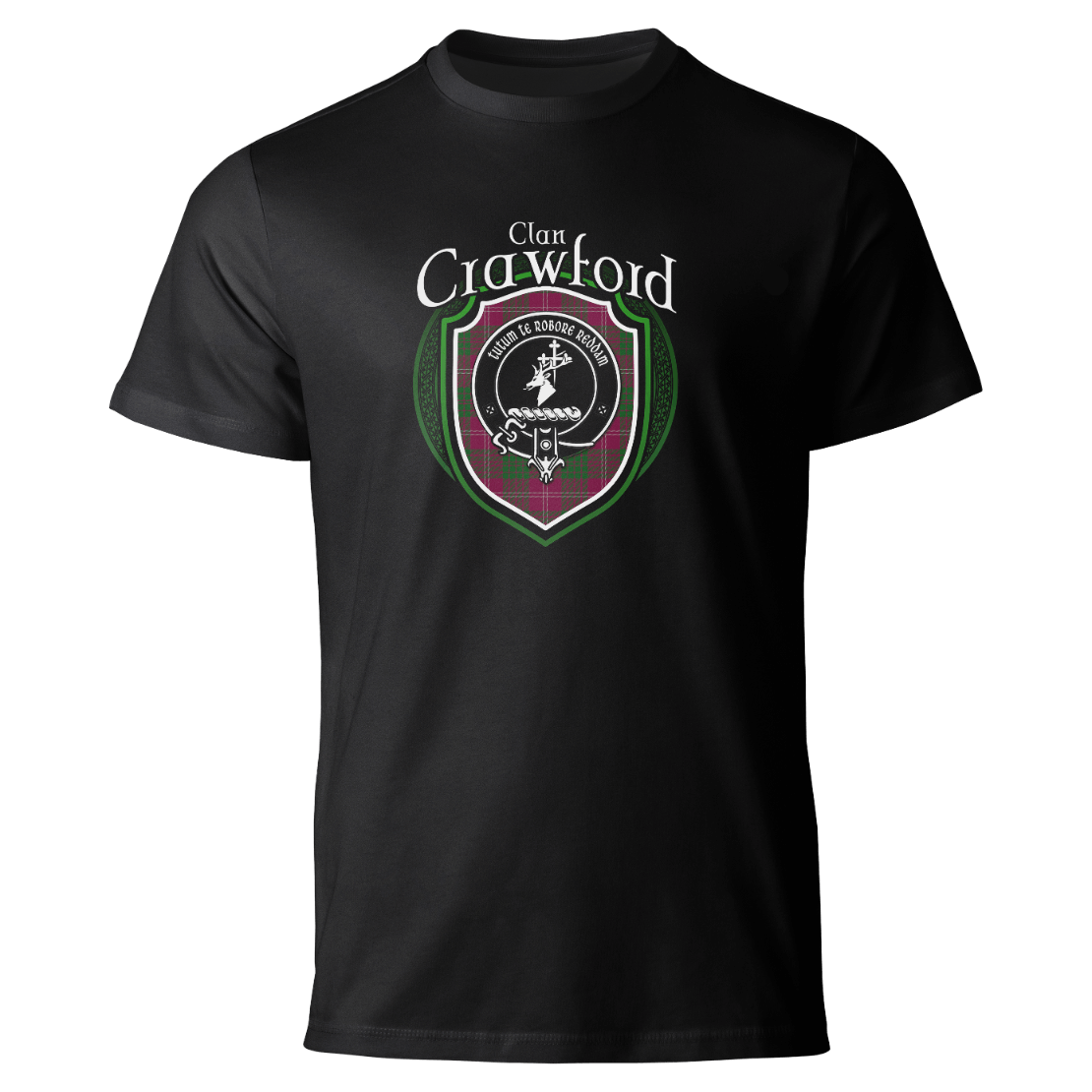 Crawford clan badge on a black T-shirt