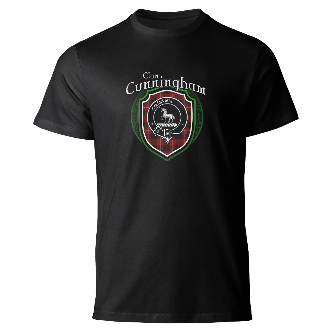 Cunningham clan badge on a black T-shirt