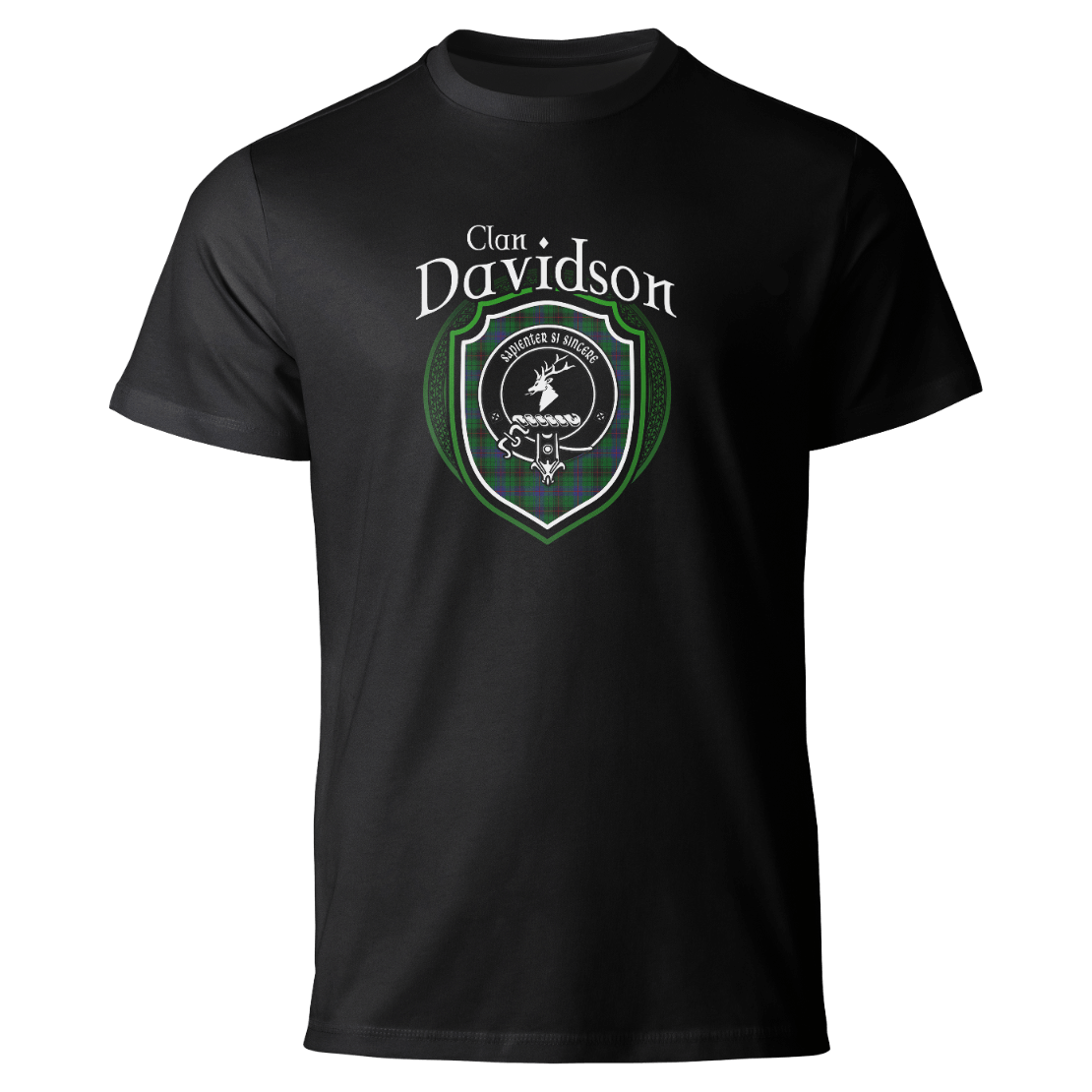 Davidson clan badge on a black T-shirt