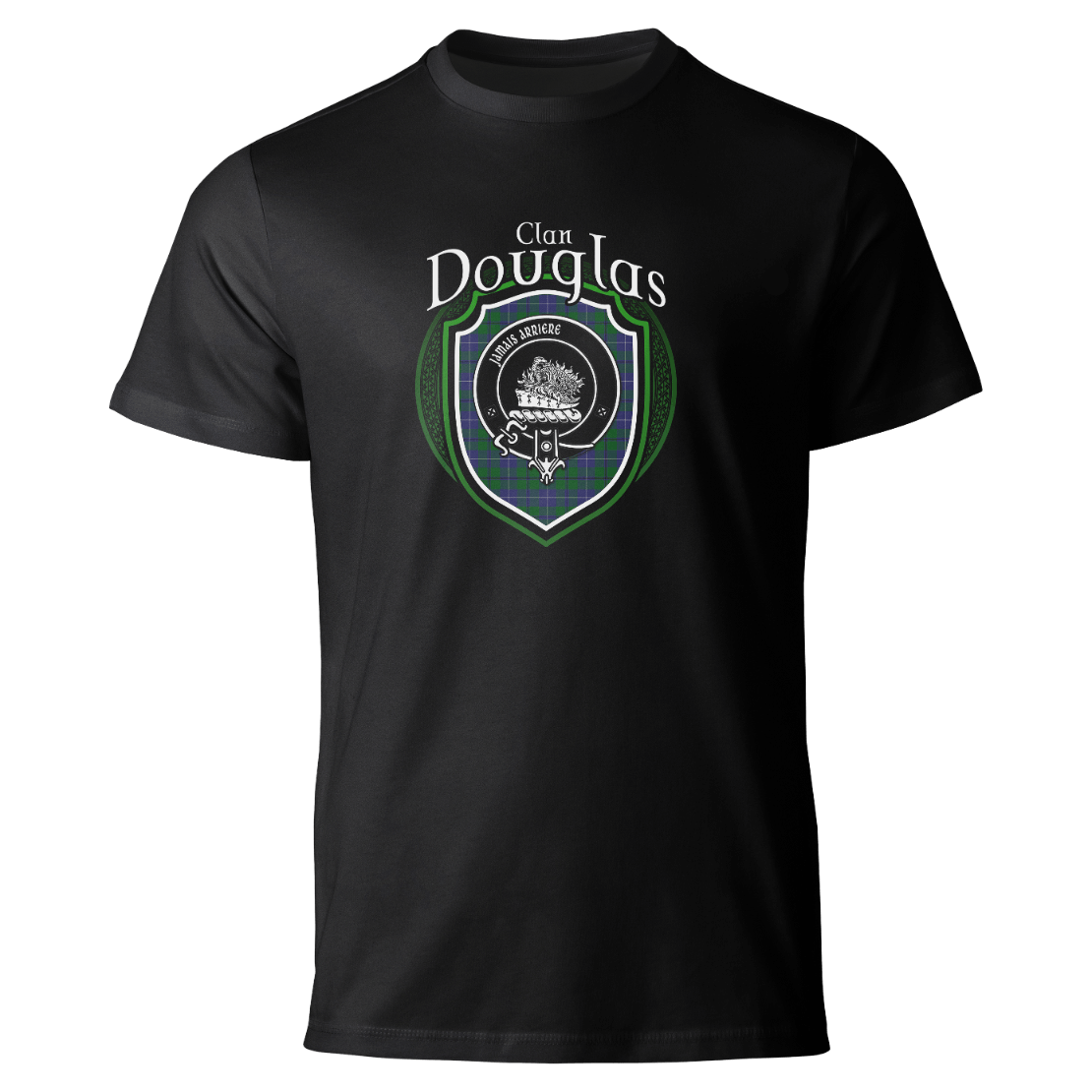 Douglas clan badge on a black T-shirt