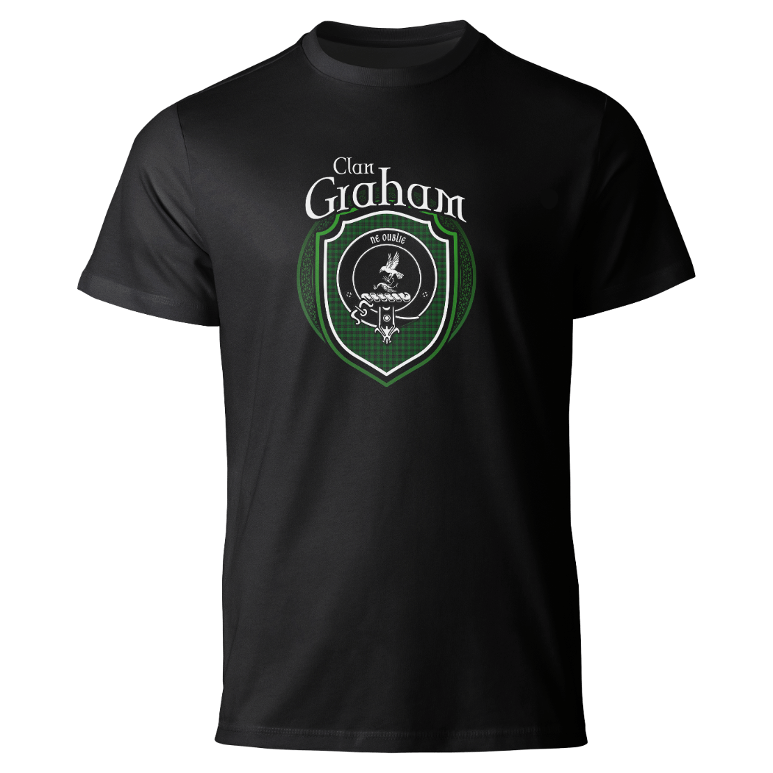 Graham clan badge on a black T-shirt