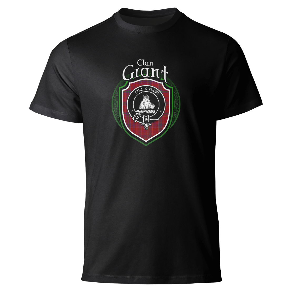 Grant clan badge on a black T-shirt