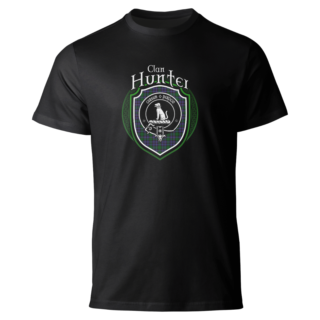 Hunter clan badge on a black T-shirt