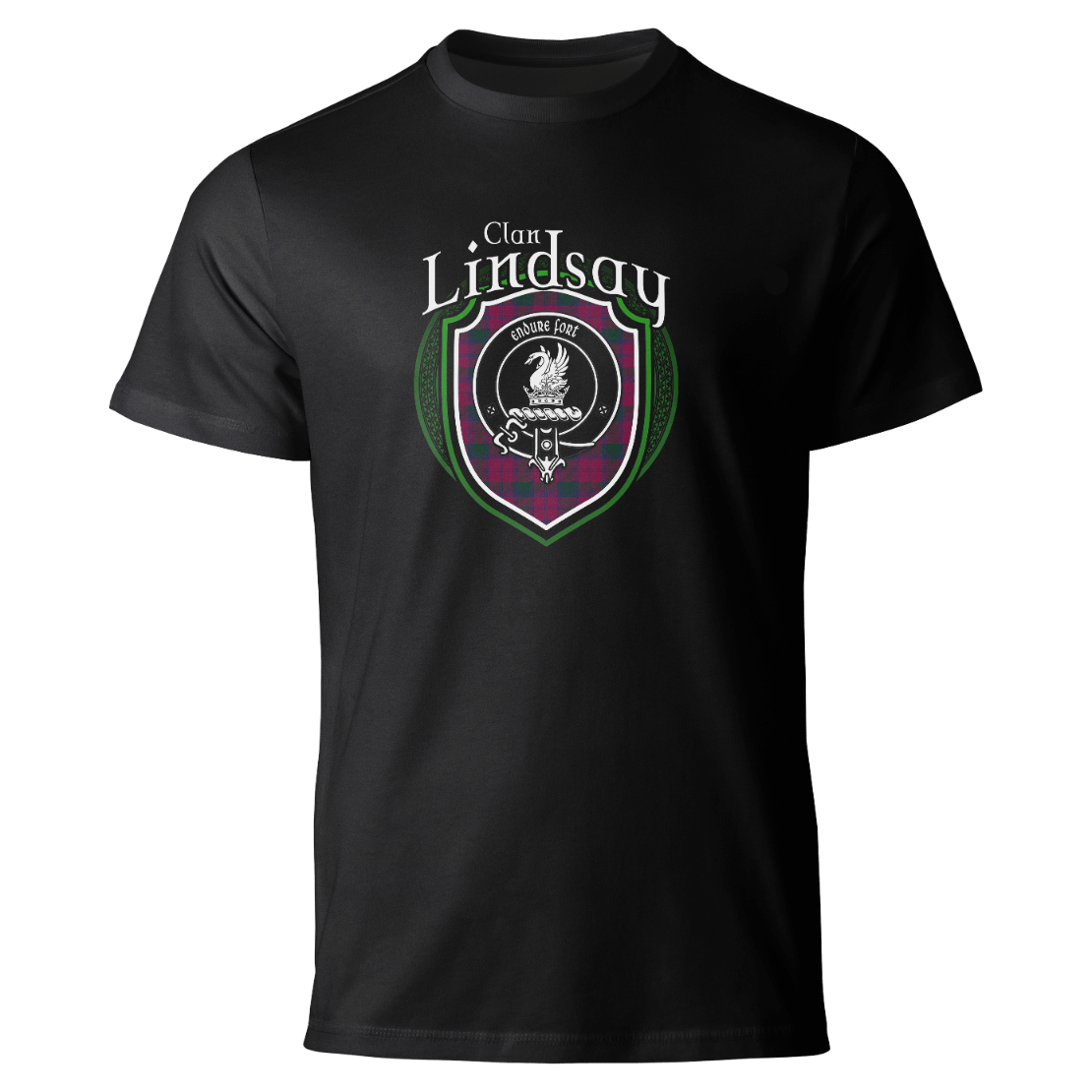 Lindsay clan badge on a black T-shirt