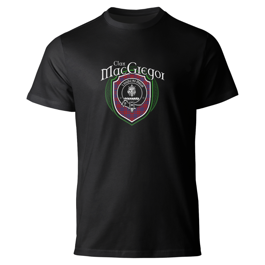 MacGregor clan badge on a black T-shirt