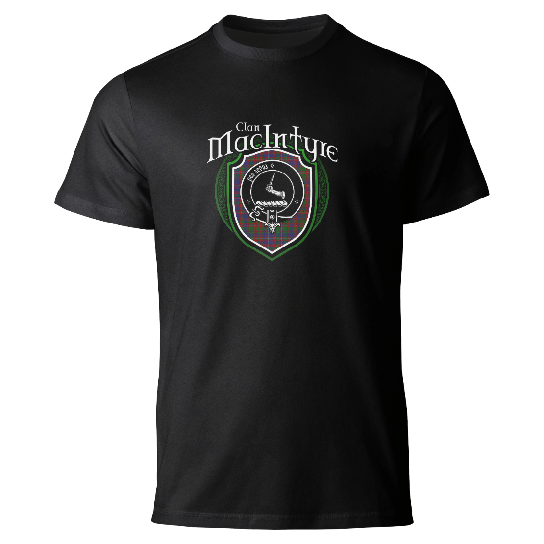 MacIntyre clan badge on a black T-shirt