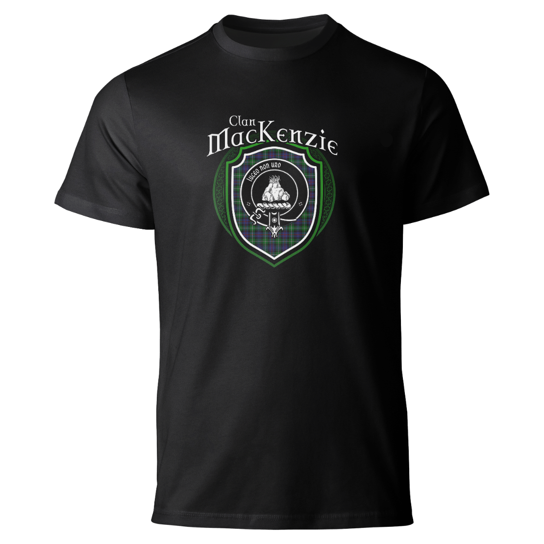 MacKenzie clan badge on a black T-shirt