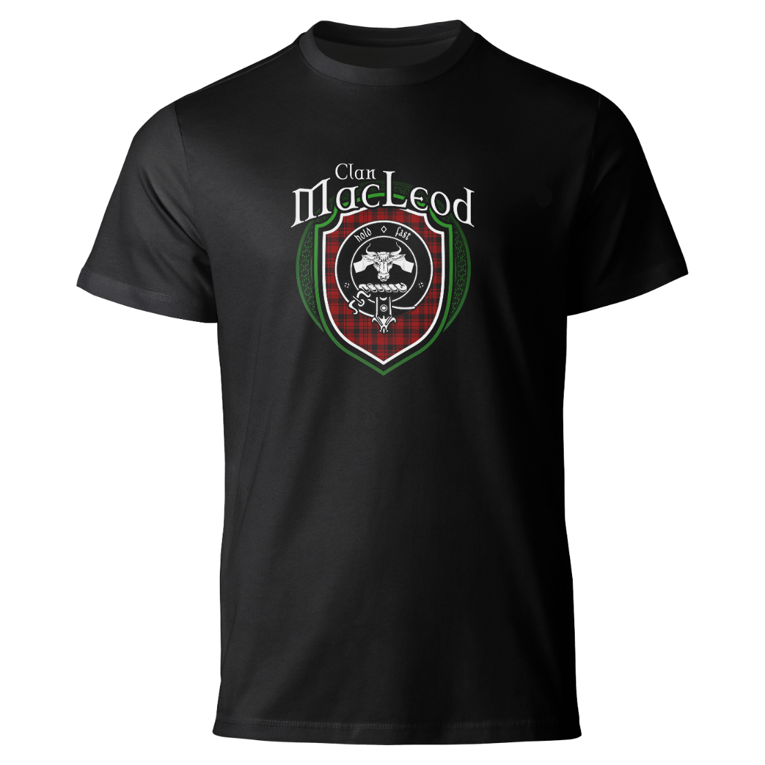MacLeod clan badge on a black T-shirt