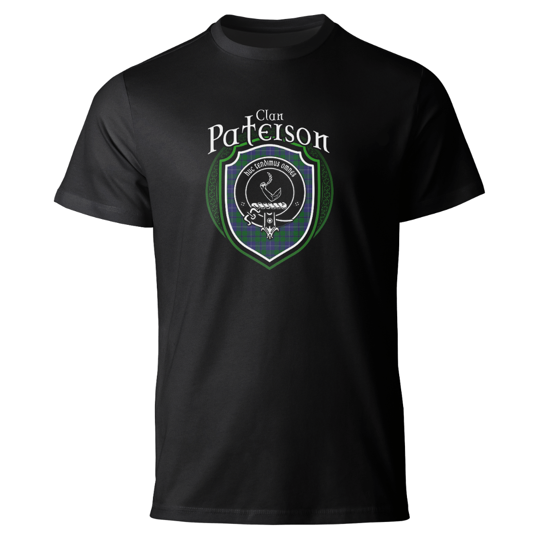 Paterson clan badge on a black T-shirt