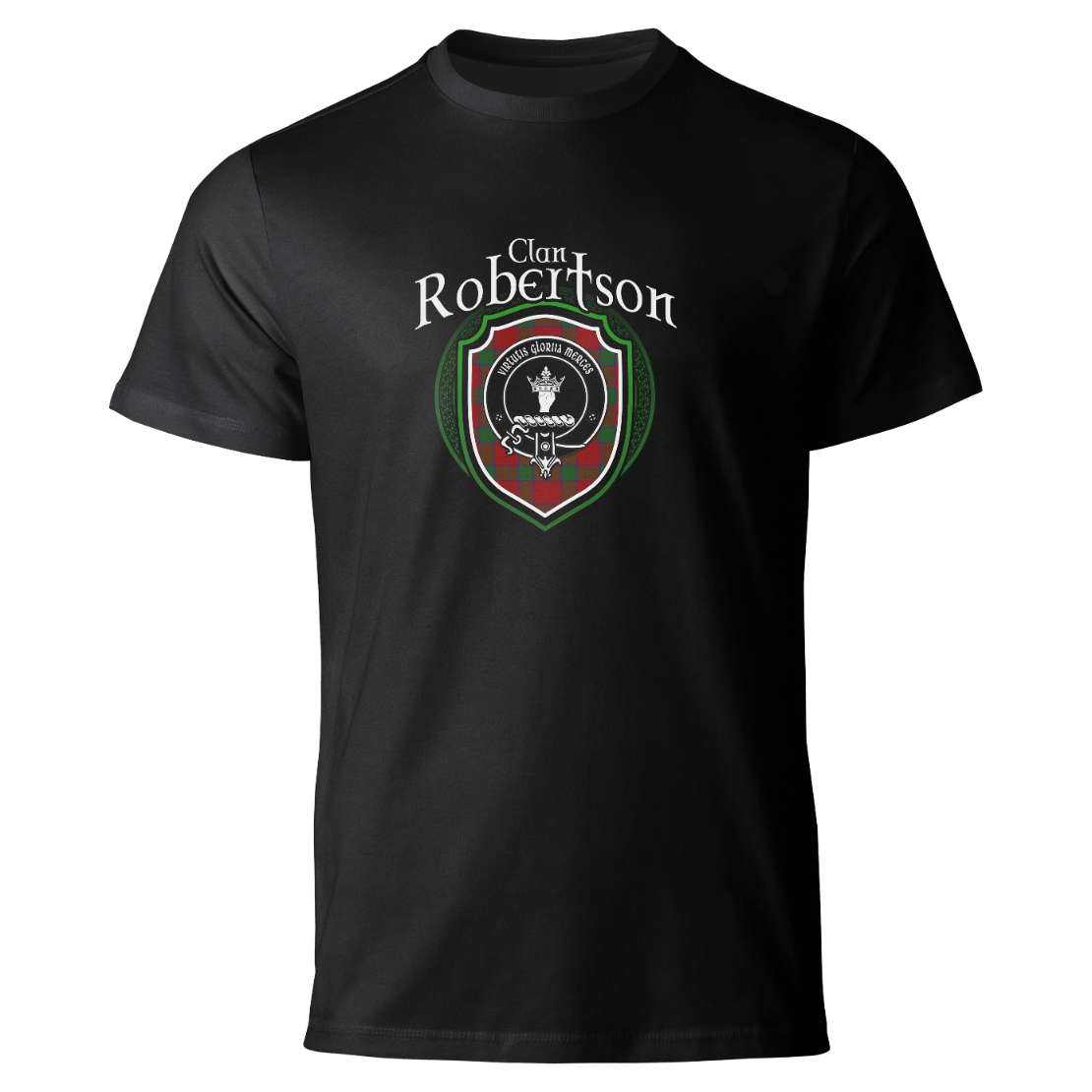 Robertson clan badge on a black T-shirt