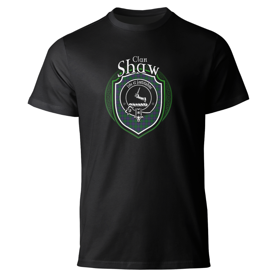 Shaw clan badge on a black T-shirt