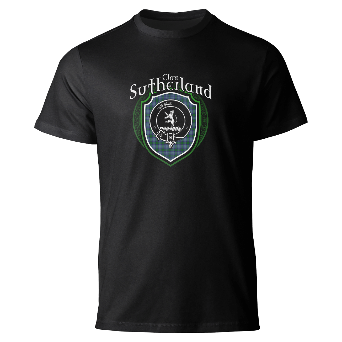 Sutherland clan badge on a black T-shirt