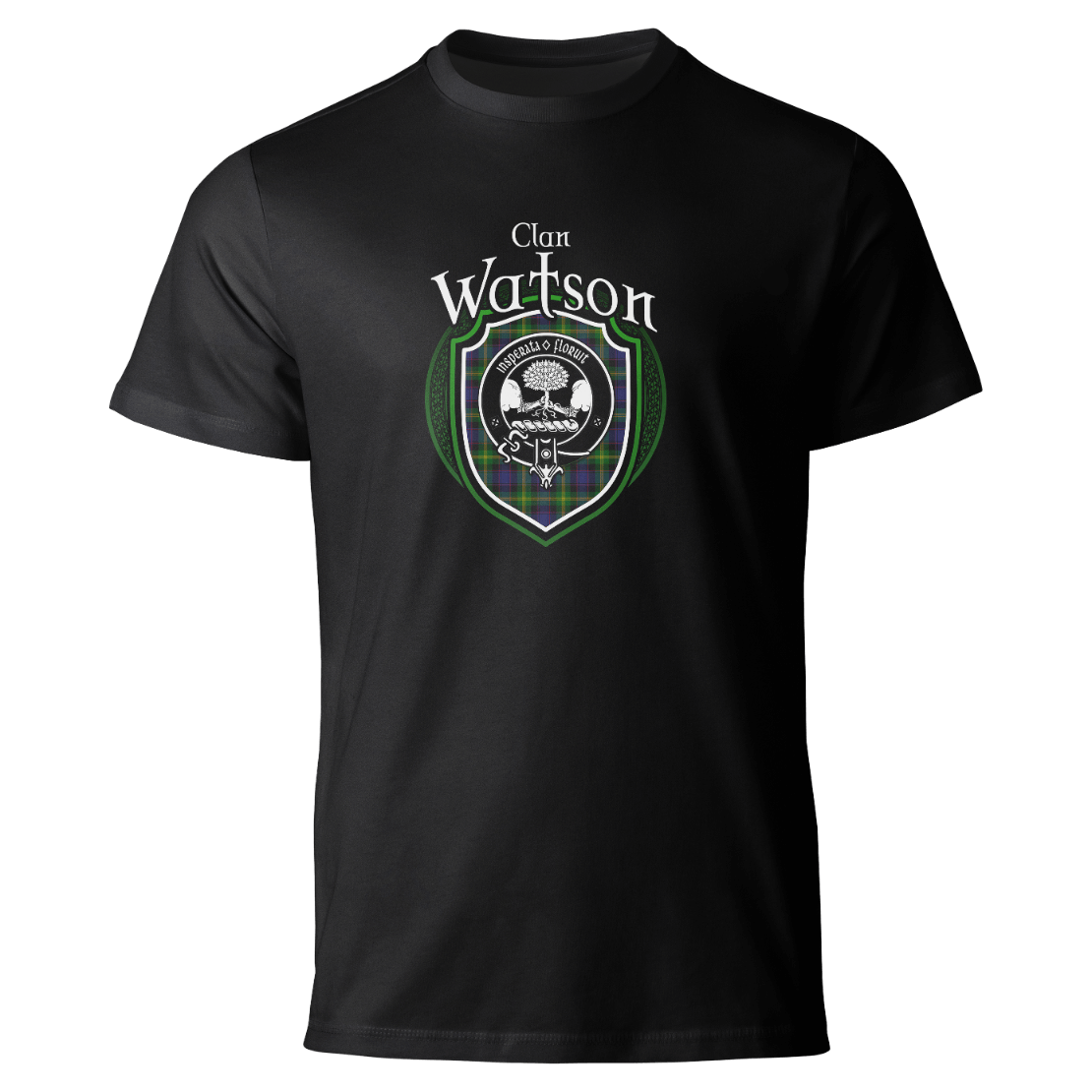 Watson clan badge on a black T-shirt