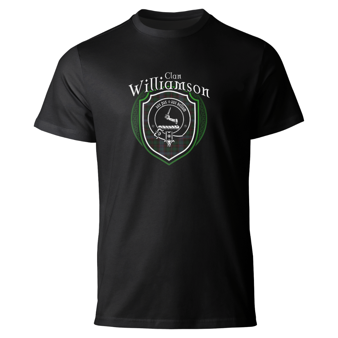 Williamson clan badge on a black T-shirt